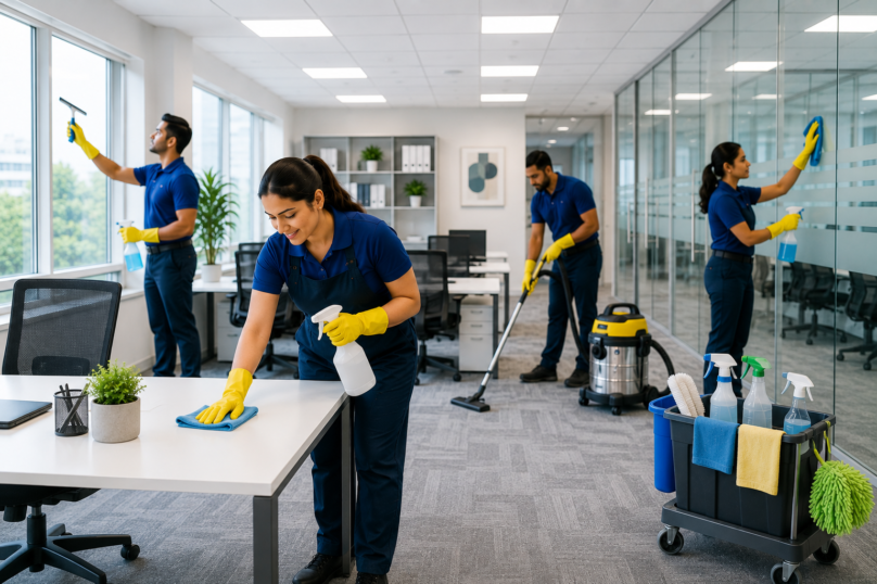 Professional kitchen cleaning service in Kingston wiping countertops