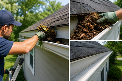 Gutter cleaning service in Kingston removing debris from roof gutters