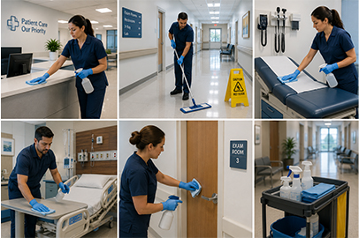 Medical facility cleaning service in Kingston disinfecting hospital floors